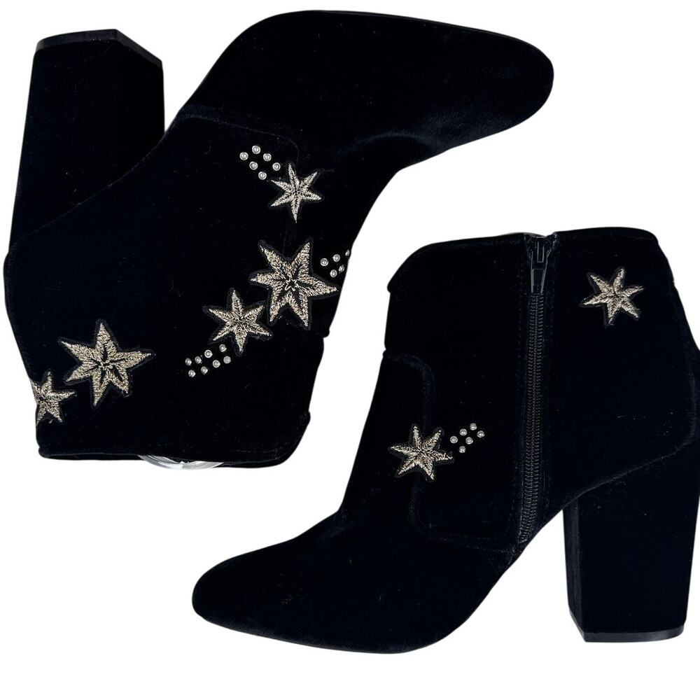 Mix No. 6 Izadora Black Velvet Embroidered Stars Whimsy Boots Women's Size 10